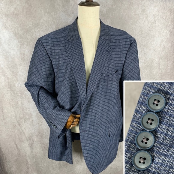 Oak Hill Blazer Jacket Men 3XL Blue Check Paisley Line Sport Coat Oversize DXL